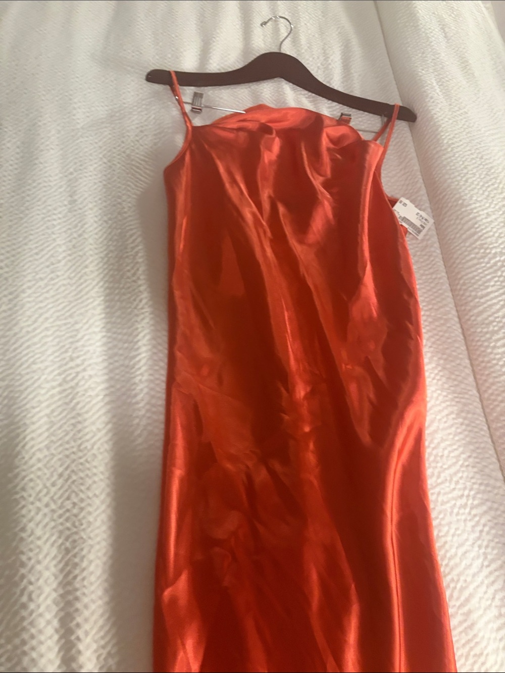 bebe Orange Satin Slip Maxi Dress with Cowl Neck